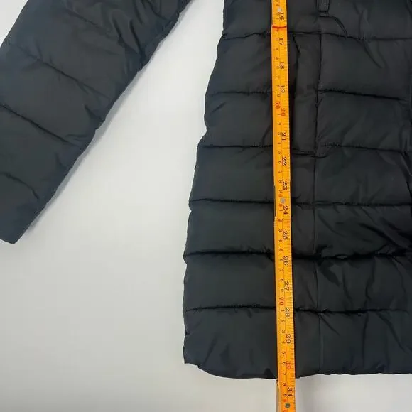 Hollister Long Black Hooded Puffer Coat Faux Fur Trim Winter Jacket Size Women S - Picture 7 of 9